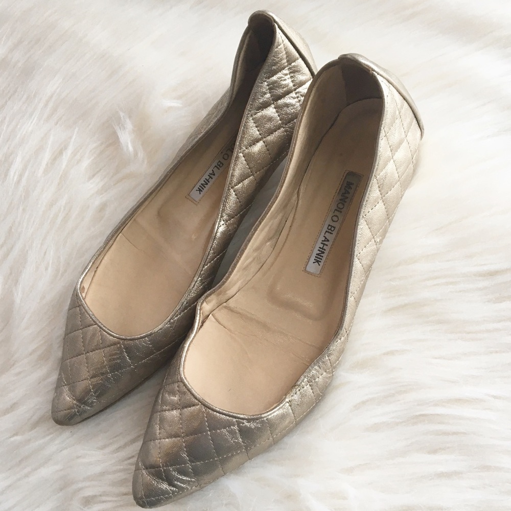 Manolo Blahnik flats pointed toe gold 38.5